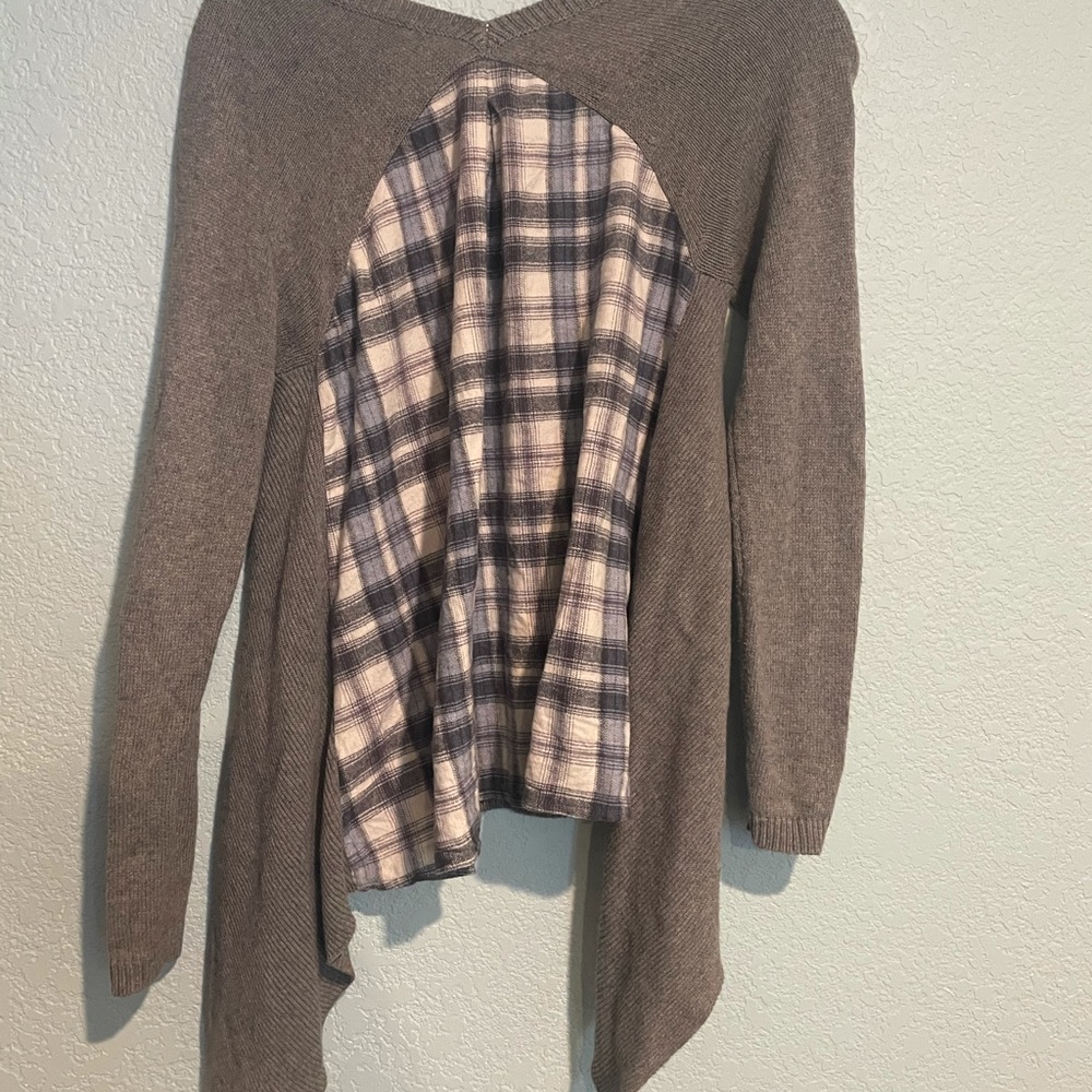 Anthro Moth Shark Bite Plaid Sweater XS
